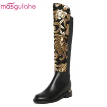 Masgulahe/Новинка года; модные женские сапоги из натуральной кожи; шикарные пикантные сапоги до колена из эластичной ткани; женские зимние сапоги