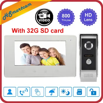 

New 7 inch Video Doorbell Intercom System 800TVL IR Night Vision Camera Door Bell Video Recorder Intercom Doorphone +32G SD card