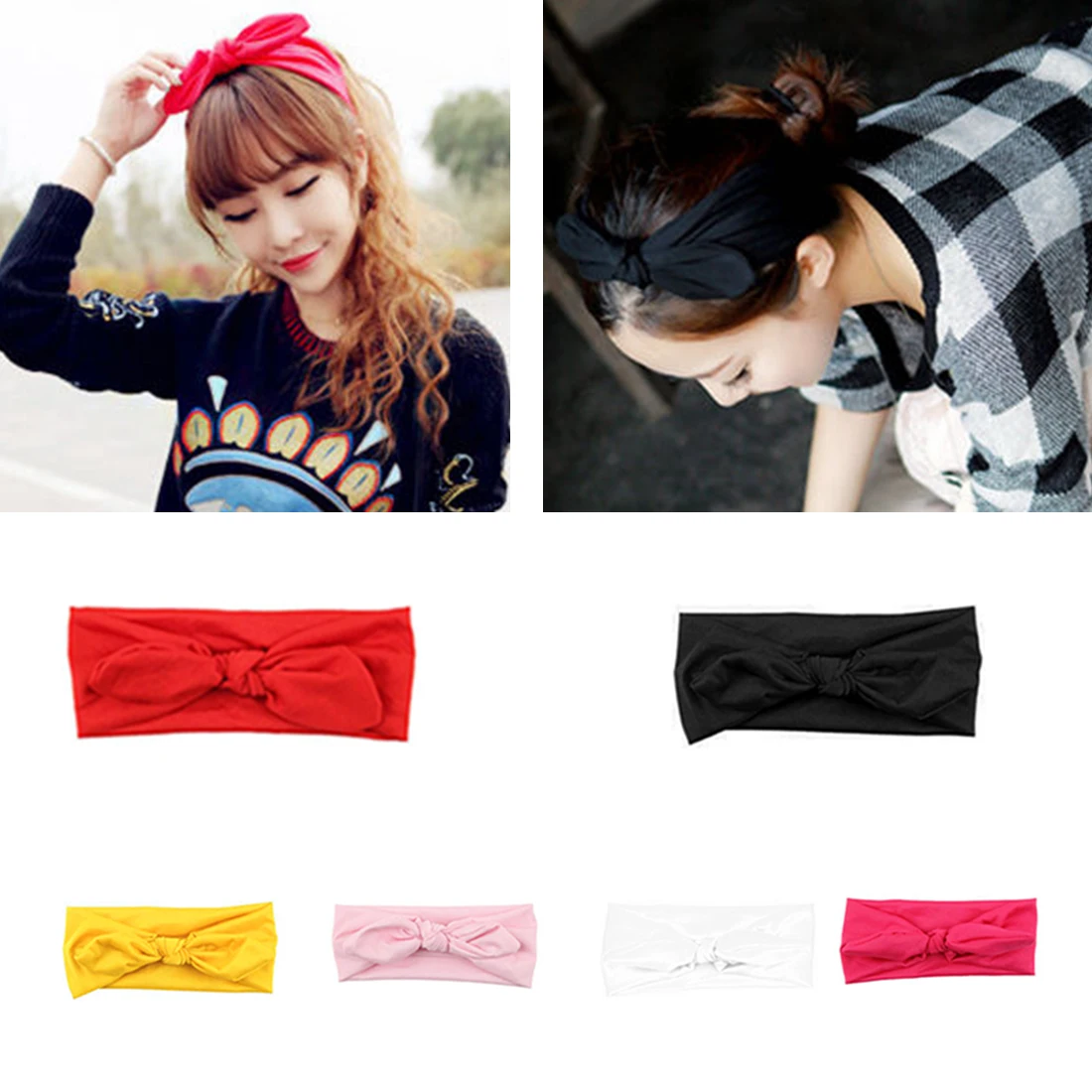 

1Pc Women Elastic Rabbit Bow Style Hair Band Headband Top Knot Turban Headbands Hair Bands Headwear Ornament Accessories