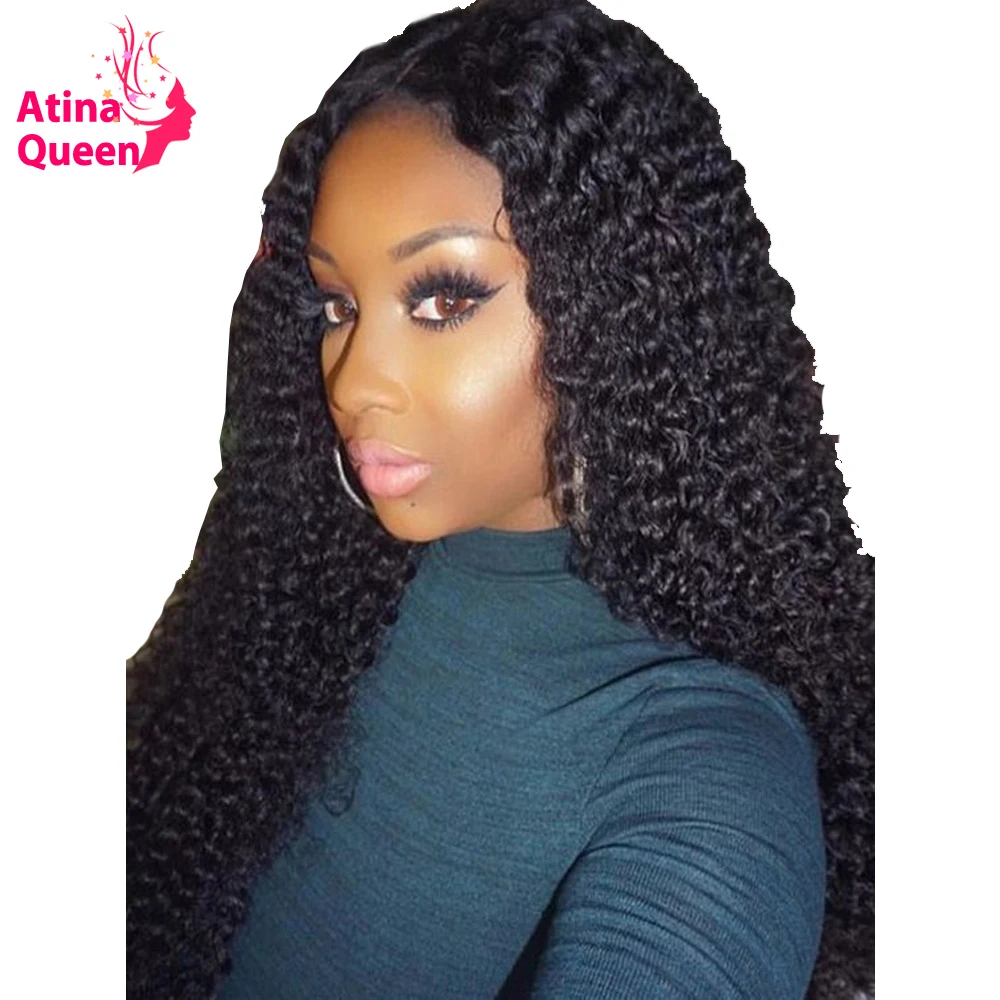 

Fake Scalp Wig 13x6 Deep Part Lace Front Human Hair Wigs Brazilian Curly PrePlucked Baby Hair for Women Remy Black Atina Queen