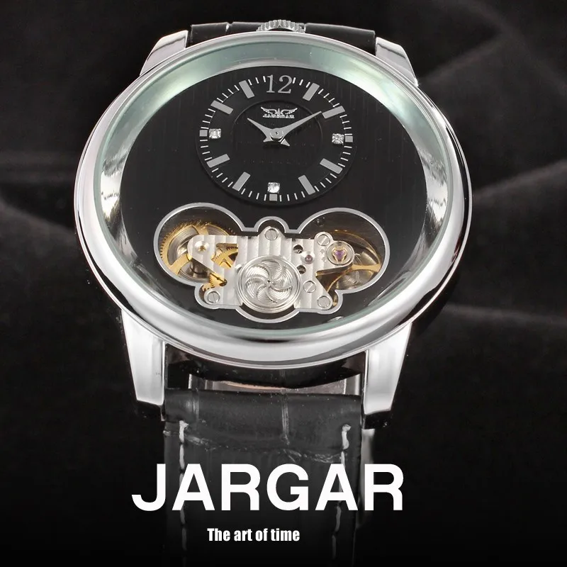 

Jaragar Men's Watch Casual Automatic Leather Strap Transparent Analog Antique Wristwatch Color Black