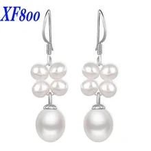 XF800 натуральный пресноводный жемчуг Висячие серьги, 925 серебряные ювелирные изделия Длинные мм 8-9 мм Серьги для женщин E119