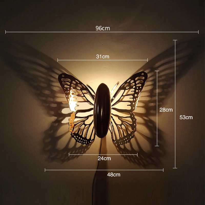Horsten New Creative LED Wall Lamp Butterfly Lampshade Projection Shadow Wall Light Gold Butterfly Wall Sconce For Home Cafe Hotel Decoration