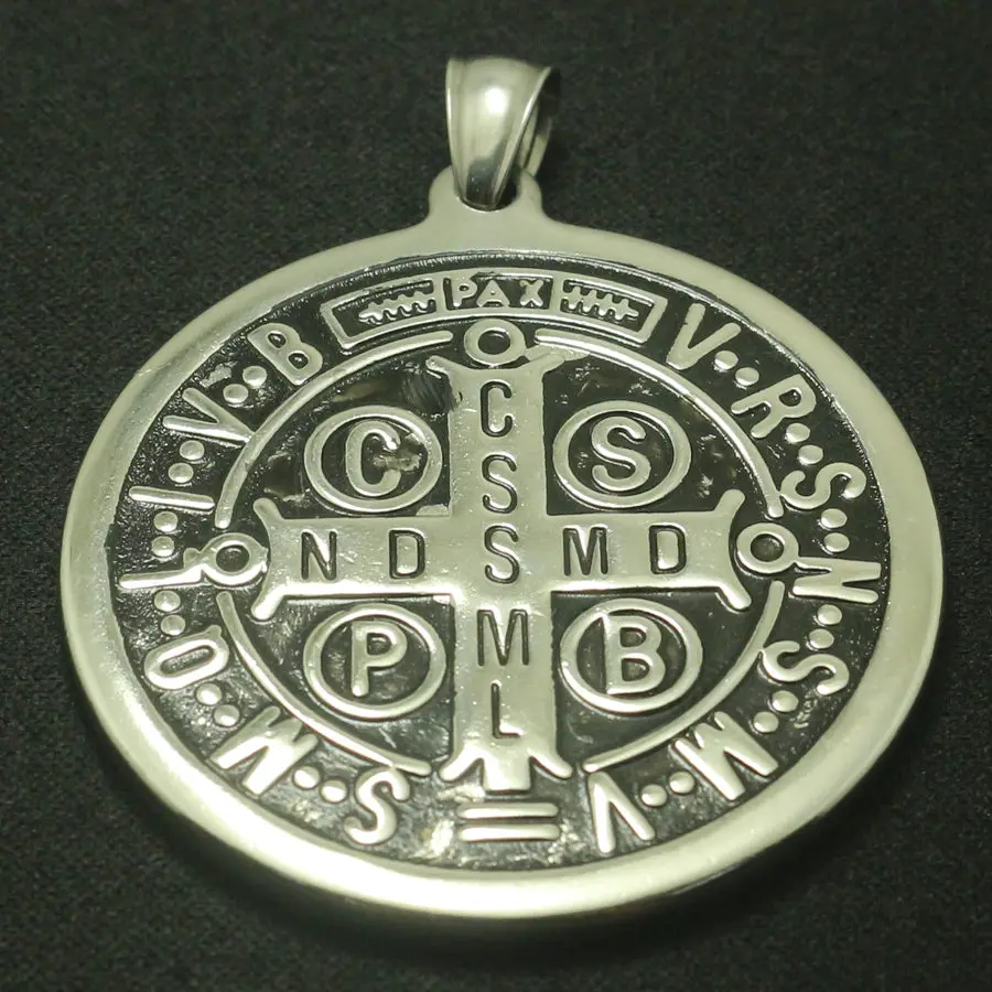 

32g Big CSPB CSSML NDSMD Catholic Church Saint Benedict of Nursia Christianity Jesus Exorcism 316L Stainless Steel Cross Pendant