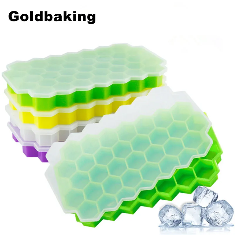 

2 Pieces Silicone Ice Tray with Lid 37 Cavities Cute Hex Ice Brick Mold Ice Cubes Frozen Making Tool
