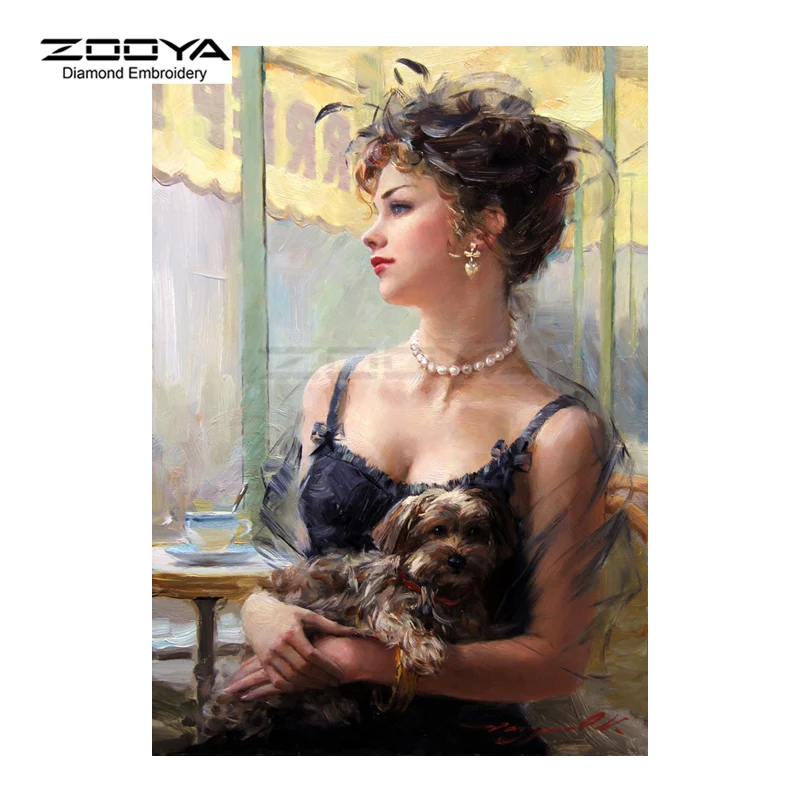 

ZOOYA Diamond Embroidery 5D DIY Diamond Painting Woman And Dog Animal Diamond Painting Cross Stitch Rhinestone Decoration CJ754