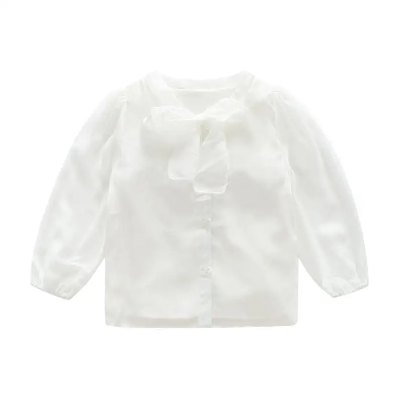 

Kids Children Girls Spring White Bowknot Tops Long Sleeve Chiffon Clothes