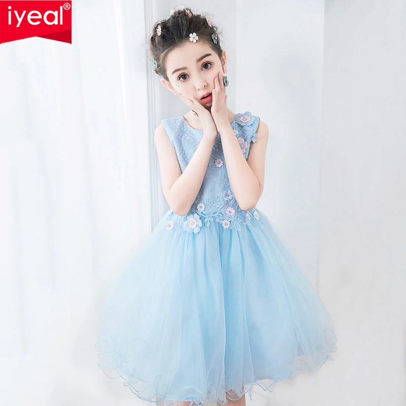 

IYEAL High-end Elegant Girls Dresses 2018 New Fashion Kids Princess Sleeveless Lace Wedding Party Dress For Girls Clothes 4-12Y