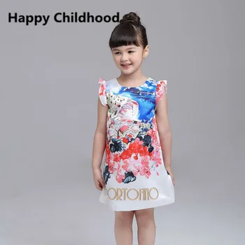 2016 Summer Portofino landscape Girl Dress sleeveless girls clothes print colorful girls dresses 3-13Y kids dresses for girls