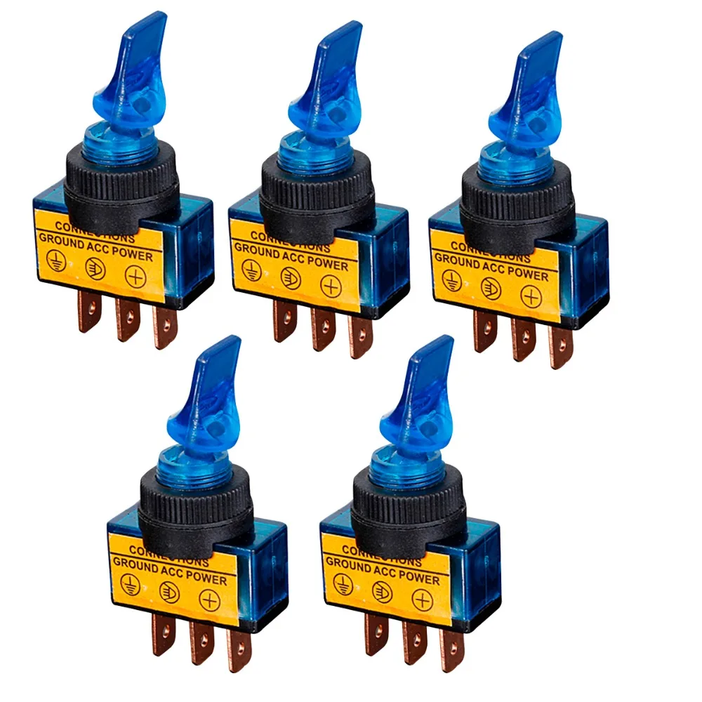 5 Pieces/Lot BLUE 12V 20A ILLUMINATED FLICK TOGGLE SPST SWITCH CAR VAN