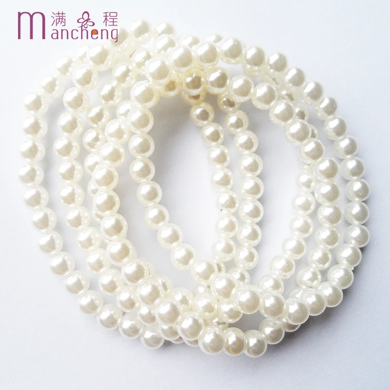 5PCS/Lots New 6mm Pearl Beaded Bracelet Fashion 6MM White Pearl Beads Bracelet with Stretch Imitation Pearl strand Bracelets