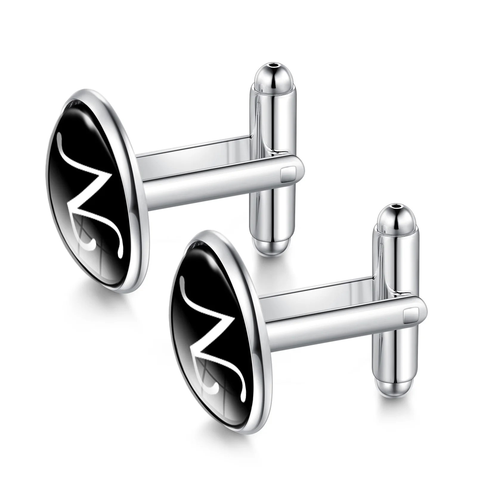 2018 New Arrival Glass Cabochon Letters N-Z Simple Letter Black Cufflinks for Men Gift T Shirt Cool Cuff Links Jewelry Fashion Jewelry