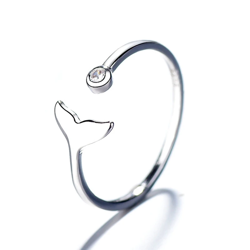 

Simple White Cubic Zircon Fish Tail Adjustable Opening Ring Fashion Dream Rings for Woman Personality Jewelry Engagement Ring