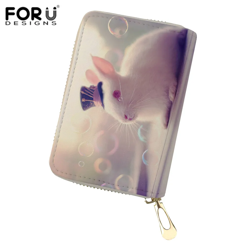

FORUDESIGNS Cute Rabbit Print Women Credit Card ID Holder Case Mini Wallet For Card Cover Porte Carte Coin Pures For Ladies Girl