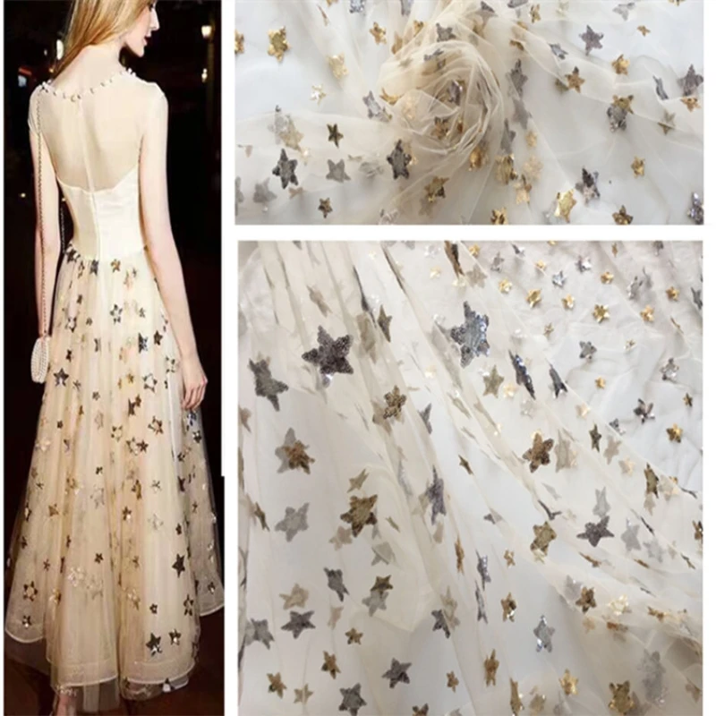 

1 meter embroidered fabric for sewing sequins mesh fabrics tulle cloth net ground patchwork skirt