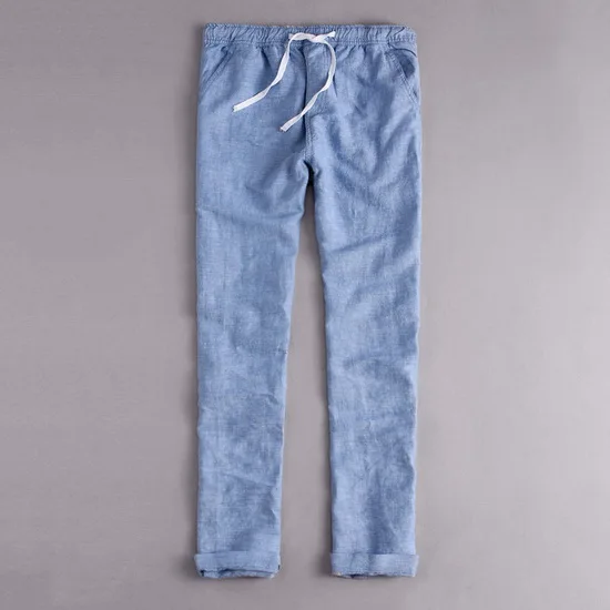 Индийский и бразильский стиль свободные брюки с эластичной талией мужские льняные дышащие и удобные хлопковые брюки мужские повседневные брюки 38 - Цвет: blue