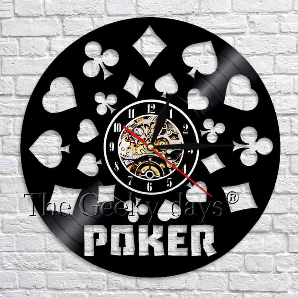 Poker King Rummy Card Wall Clock Vinyl Record Black Hanging 3D Wall