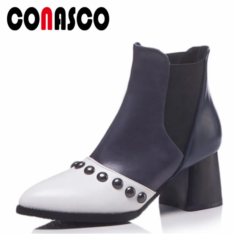 

CONASCO Fashion Brand Women Ankle Boots Autumn Winter Warm Motorcycle Boots Punk Revit High Heels Martin Shoes Woman Pumps