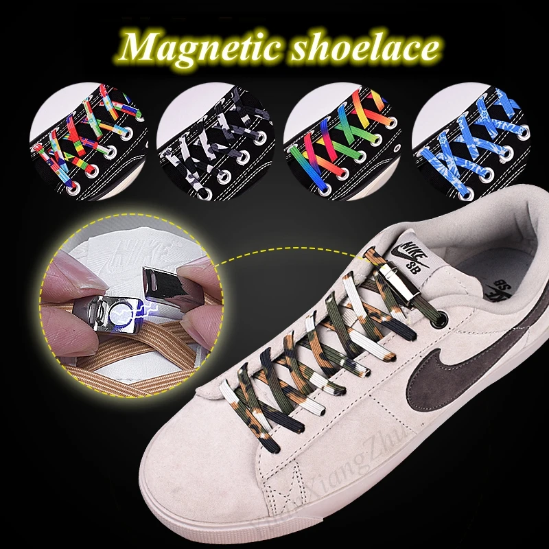 1 пара новых быстрых шнурки без завязок Магнитный шнурок на плоской подошве эластичные кроссовки шнурки специальные творческие дети обувь