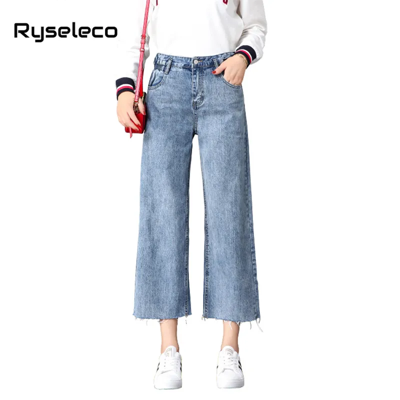 2018 Autumn Wide Leg Pants Girls Loose Denim Trousers Women Fashion Classic All-match Regular OL Work Wear Ankle Length Jeans