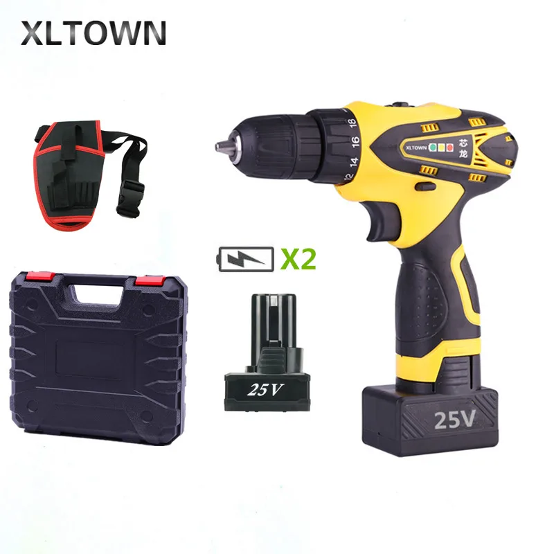 XLTOWN 25 v электрическая дрель с 2 батареями многофункциональная перезаряжаемая