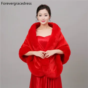 

Forevergracedress Warm Red Faux Fur Wedding Wrap Winter Coat Bolero Jacket Bridal Accessories Cape Cloak Shawls Scarves In Stock