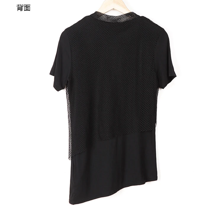 Кружевная футболка с короткими рукавами, асимметричная Мужская одежда для парикмахера, летняя тонкая футболка из двух предметов