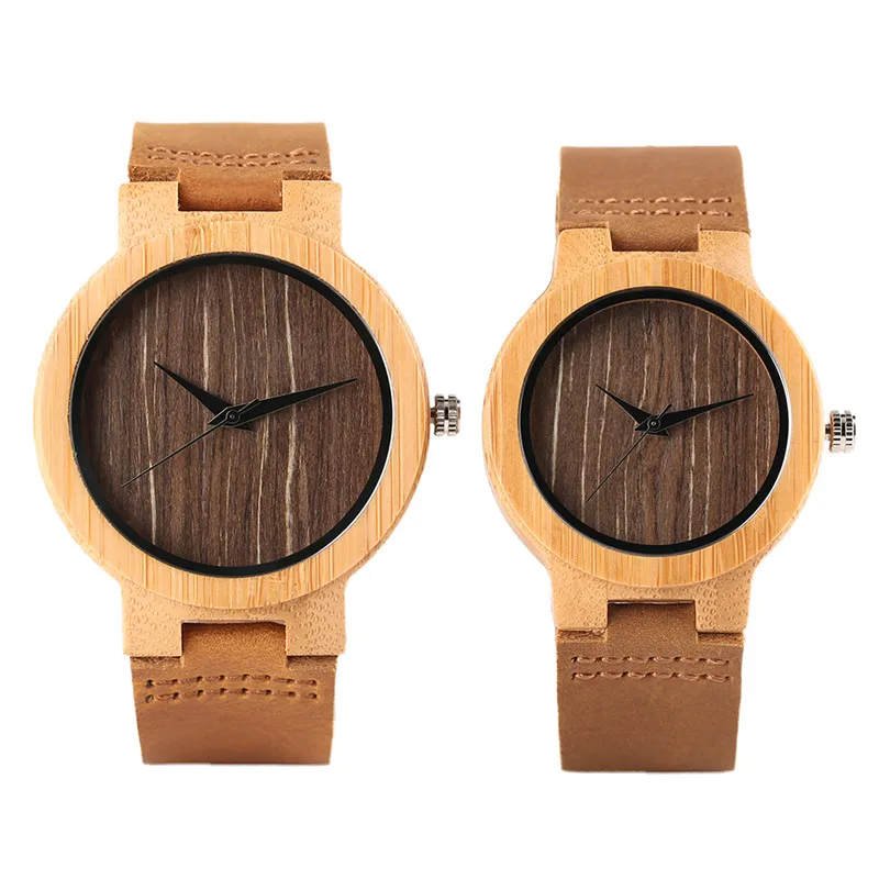 

Creative Couples Wood Watch Natural Split Tree Grain Case Simple Handmade Lovers Bamboo Wristwatch Fashion Wooden Clock Gifts