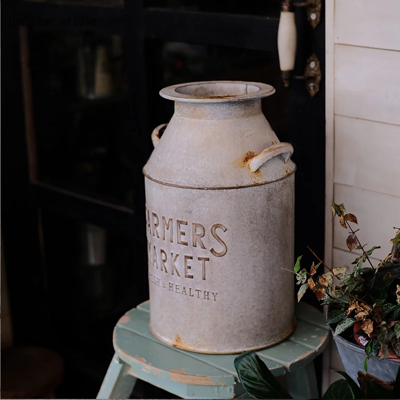 Ручная работа металлическая Кантри стиль деревенский примитивный кувшин ваза молоко банка для украшения дома