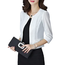 Элегантный однотонный кардиган для женщин, короткое пальто, сетчатая ткань, полый прозрачный тонкий укороченный топ, Женская офисная одежда, блейзер, куртка