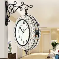 Wohnzimmer doppelseitige uhr Mittelmeer mode kreative quarz schmiedeeisen glas shell stumm wanduhr