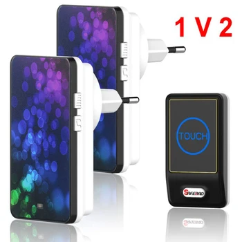 

Plug-in Wireless Door Bell Waterproof EU Plug touch button 36 Chimes 1 Ourdoor Transmitter + 2 Indoor Receiver