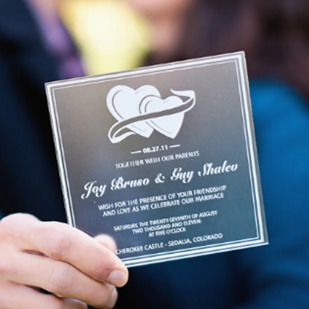 

100pcs Acrylic wedding invitation, laser cut custom wordings wedding invitation card