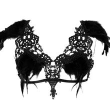 Перьевые эполеты Крылья ангела для женщин сжигающий человек Регулировка черная обвязка для тела клетка бюстгальтер Свадебная вечеринка танец одежда в стиле рейв Хэллоуин