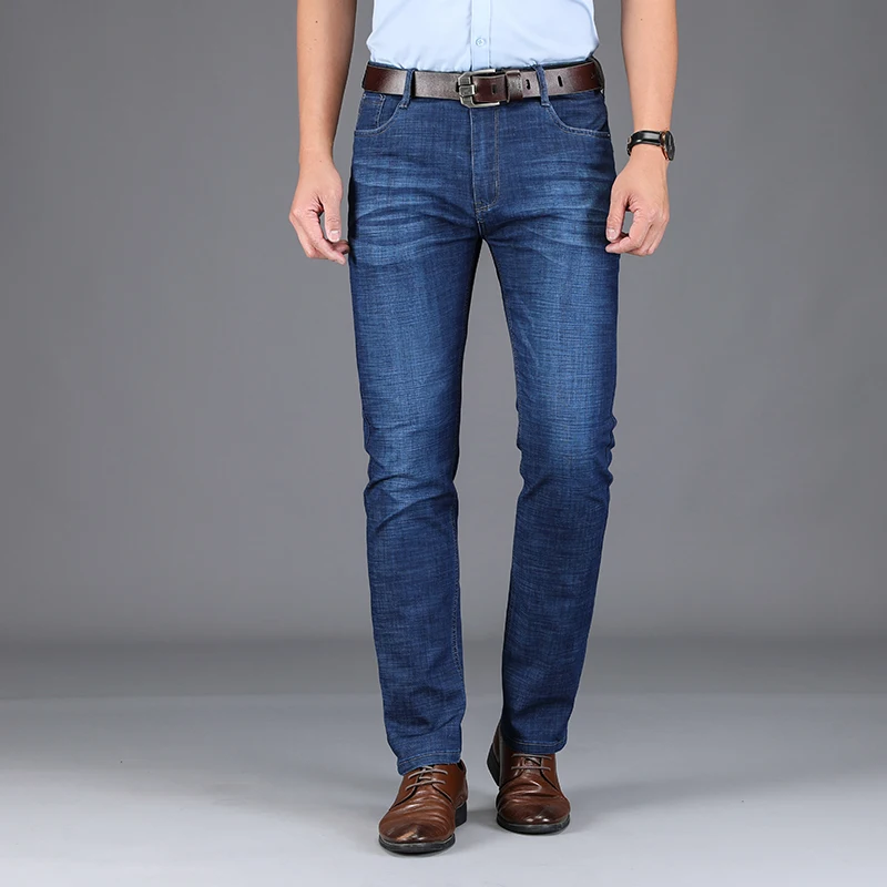 Мужские джинсы весна лето длинные прямые джинсы мужские хлопковые высококачественные повседневные Брендовые мужские джинсовые штаны деловые брюки