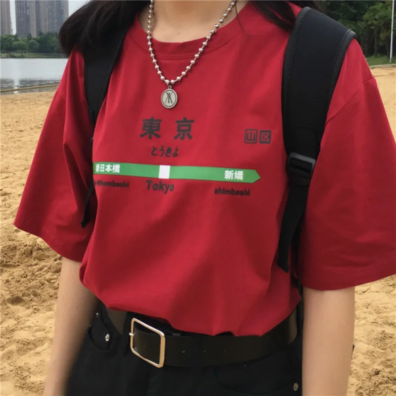 Женская футболка с круглым вырезом и короткими рукавами с буквенным принтом; винтажные модные повседневные свободные футболки для девочек