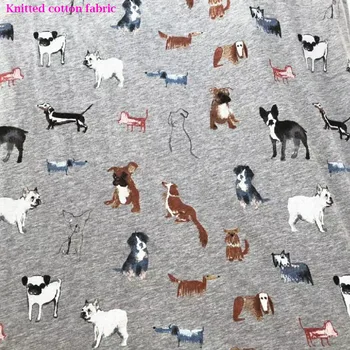 

Good Lycra/Cotton Knitted Dog Fabric Cartoon Bulldog Dog Printed Fabric Quilting Patchwork DIY Sewing Children T-shirt Clothing