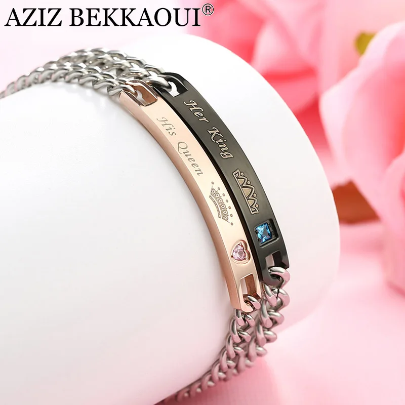 

Drop Shipping Unique Her King & Her Queen Couple Bracelets Sweet Crown Crytal Heart Charm Bracelets For Women Men Best Gift