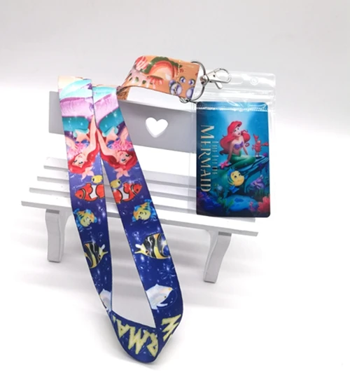 

1 pcs Cartoon Mermaid Princess Neck Strap Lanyards Card Holders Bank Neck Strap Card Bus ID Holders Rope Key Chain Gift K2