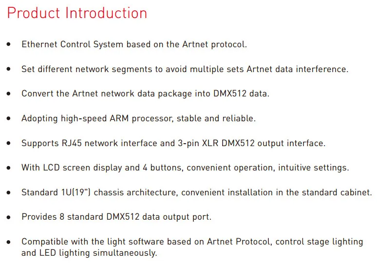 Ltech artnet-dmx-8; Светодиодный ArtNet сигнал DMX конвертер; ArtNet/DMX512 вход; dmx512/ArtNet выход 4096 канала