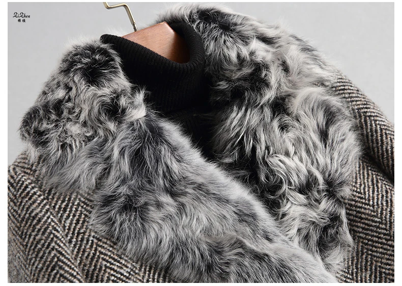 Zizhen длинное пальто натуральный мех ягненка меховой подстежкой на толстом твидовое пальто отложной воротник зима Для женщин 180921-8, KQN18121