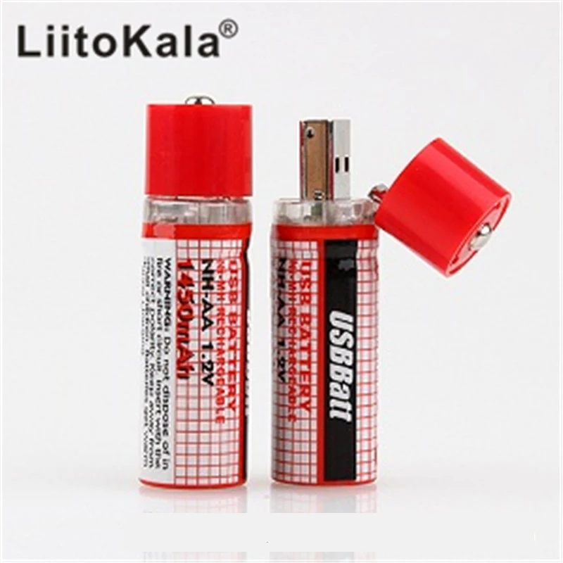 2 шт. LiitoKala мини AA батарея Nimh 1 в 1450 мАч перезаряжаемая NIMH USB с красочной картой CE FCC