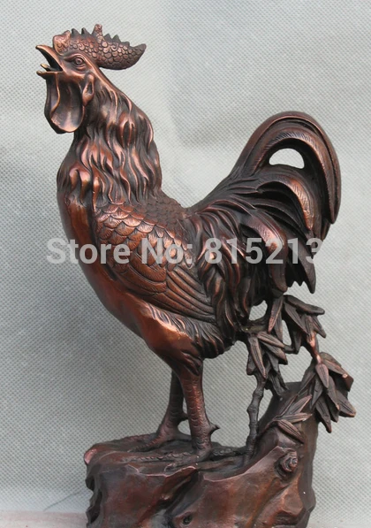 

bi00923 11" China Chinese Fengshui Bronze Wealth Farmer Zodiac Year Rooster Cock Statue