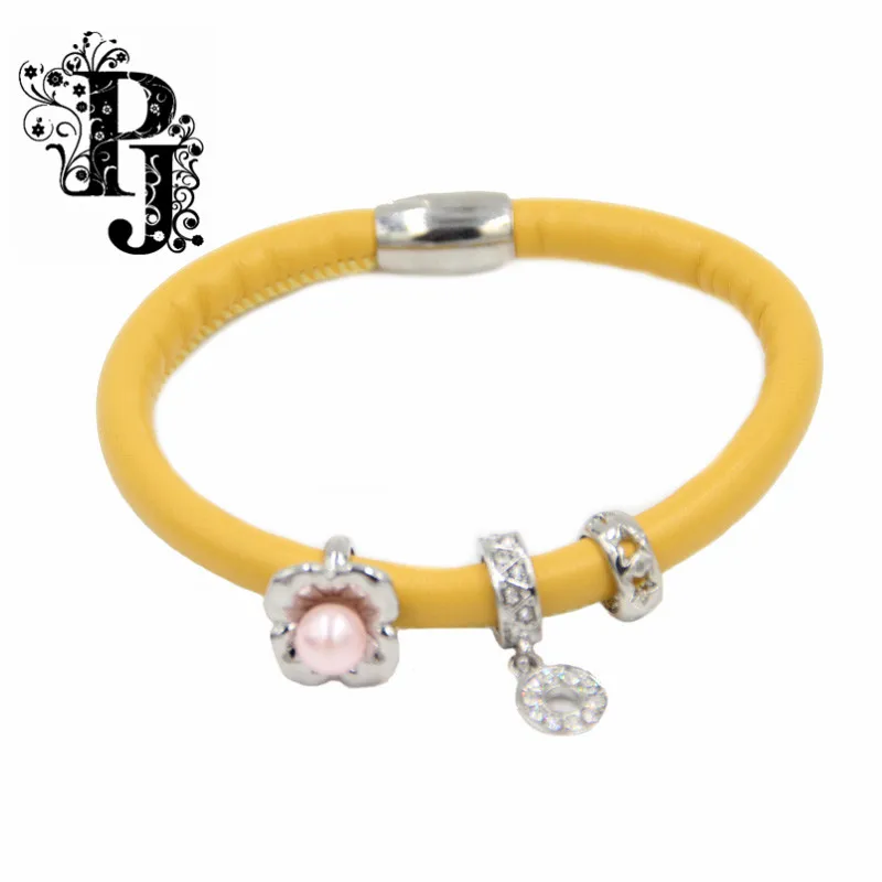 Pearl Flower Charms for Leather Wrap Bracelets Yellow Single Endless