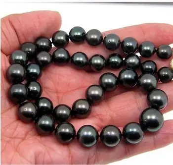 

18 INCH HUGE AAA+ 11-12MM TAHTIAN BLACK PEARL NECKLACE 14K GOLD CLASP