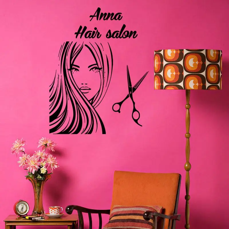 Hair Salon Sticker Beauty Scissors Decal Haircut Name Posters Vinyl