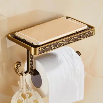 

New Antique Carved Zinc Alloy Bathroom Paper Mobile Phone Holder With Shelf Bathroom Towel Rack Toilet Paper Holder Tissue Boxes