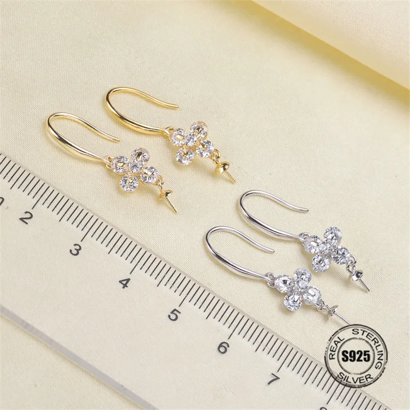 

HOT High Quality 925 Sterling Silver Stud Earrings Settings DIY Pearl Earring Hooks Findings Women's Jewelry Making Accessories