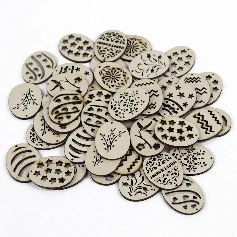 50/pcs Wooden Christmas Tree Ornaments Mini Snowflake Tree Hanging Pendants Happy Easter Eggs Decorations for Home New Year Gift