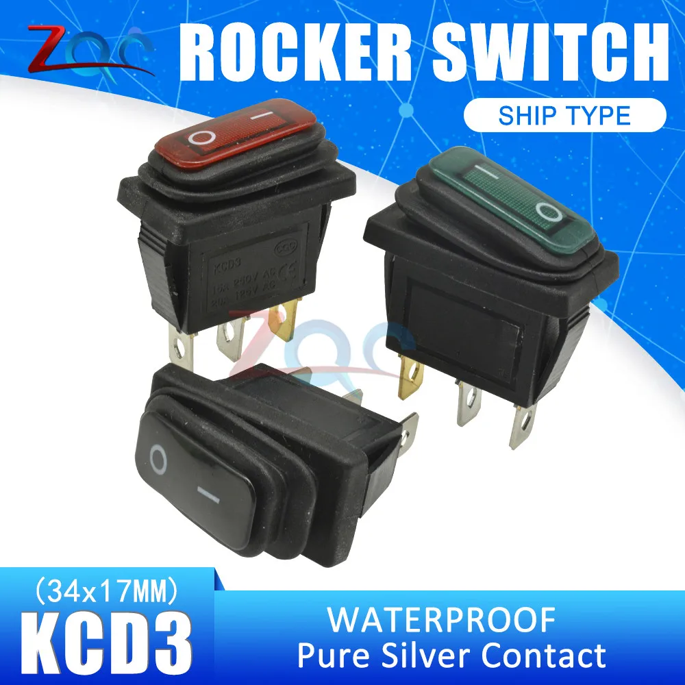 KCD3 кулисный переключатель ВКЛ-ВЫКЛ 2 3 положения 2 3 pin 3Pin 2pin электрическое оборудование выключатель света 16A/250 V 15A/250 V AC водонепроницаемый